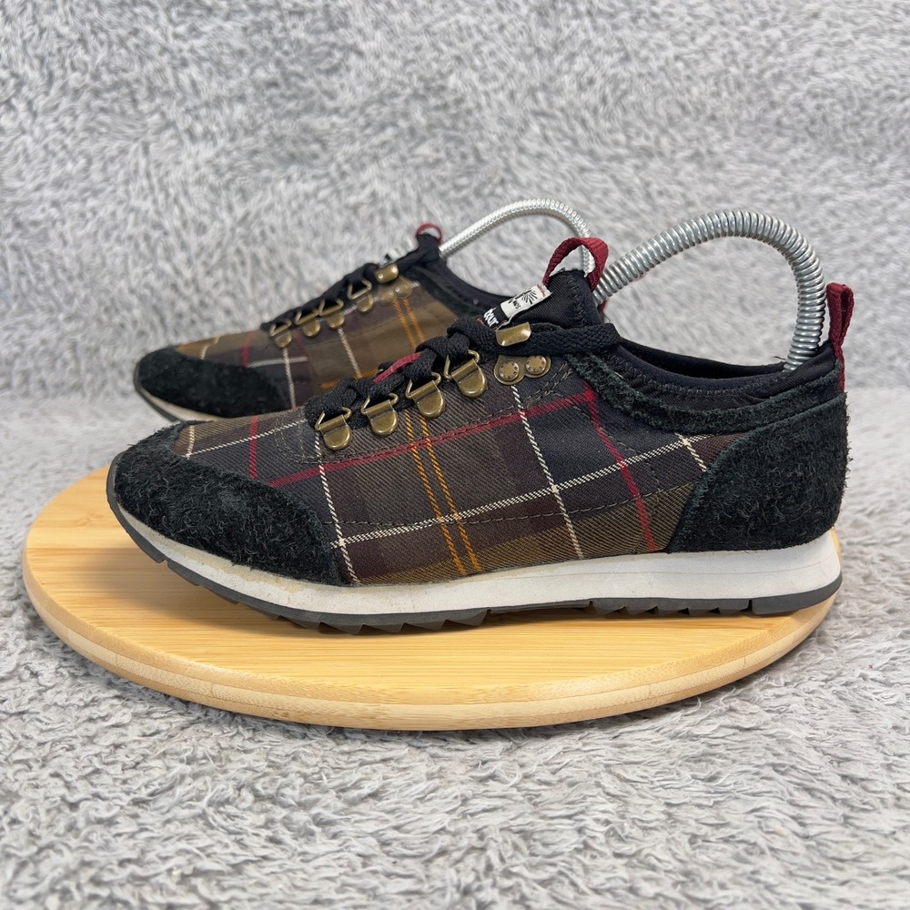 Barbour Highlands Tartan Suede Hiking Sneakers Womens Size 7 Retro Runner Shoes